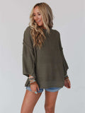 Round Neck Oversized Knit Top with Relaxed Fit - Trendsi - Flyclothing LLC