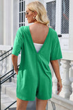 Backless Round Neck Half Sleeve Romper - Trendsi - Flyclothing LLC