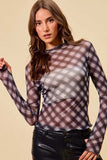 SO ME Plaid Mesh Knit Long Sleeve Top with Thumb Opening - Trendsi - Flyclothing LLC