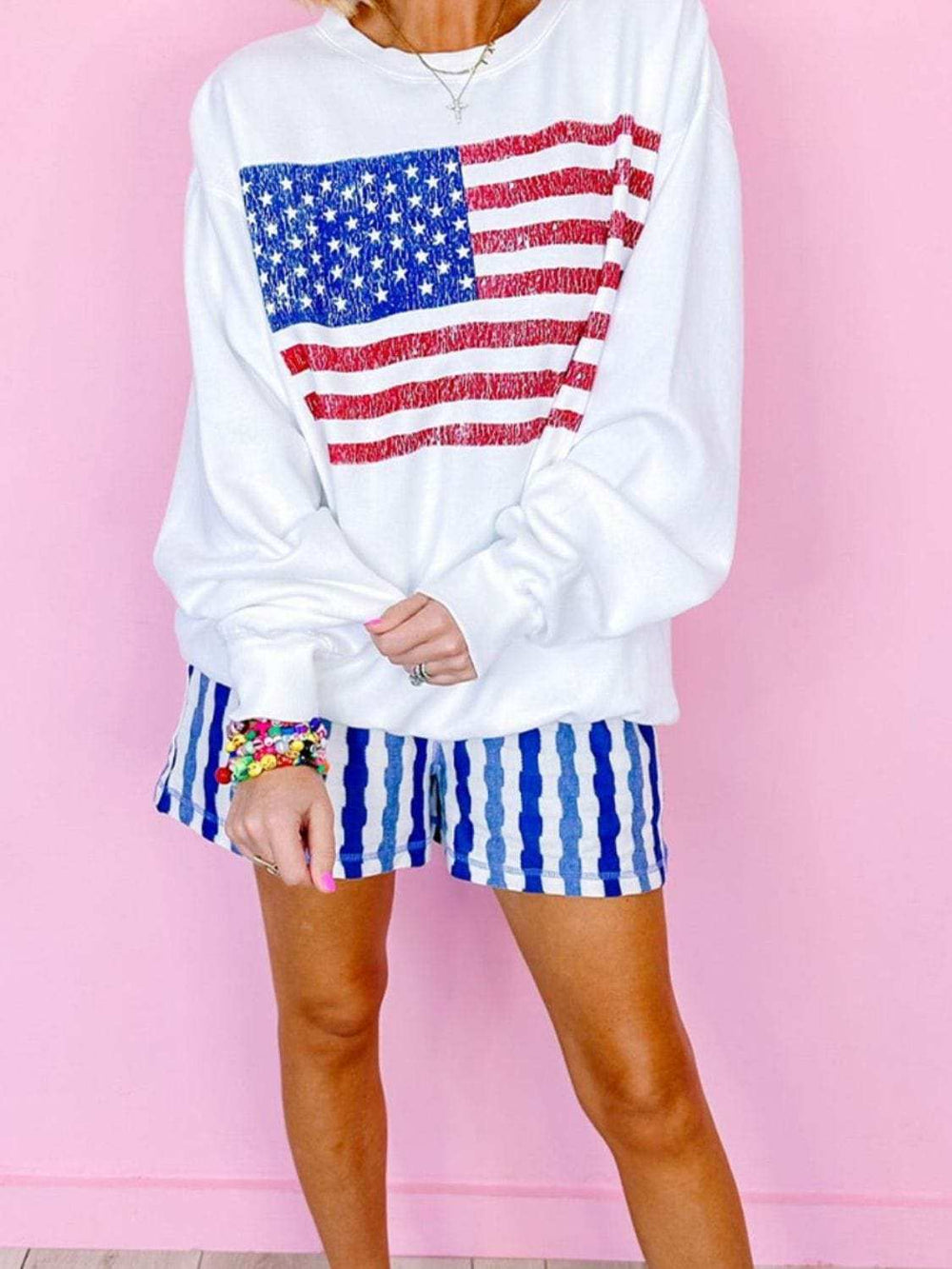 US Flag Round Neck Long Sleeve Sweatshirt - Trendsi - Flyclothing LLC