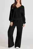 V-Neck Long Sleeve Top and Pants Active Set - Trendsi - Flyclothing LLC