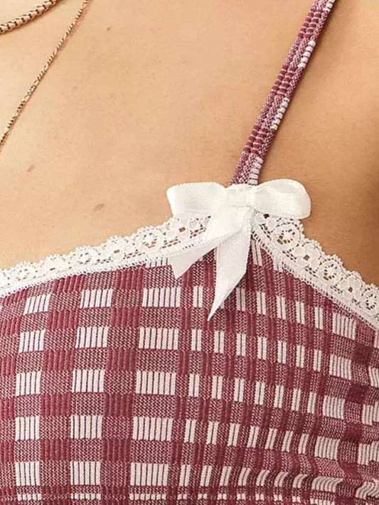 Lace Detail Plaid Square Neck Cami - Trendsi - Flyclothing LLC