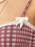 Lace Detail Plaid Square Neck Cami - Trendsi - Flyclothing LLC
