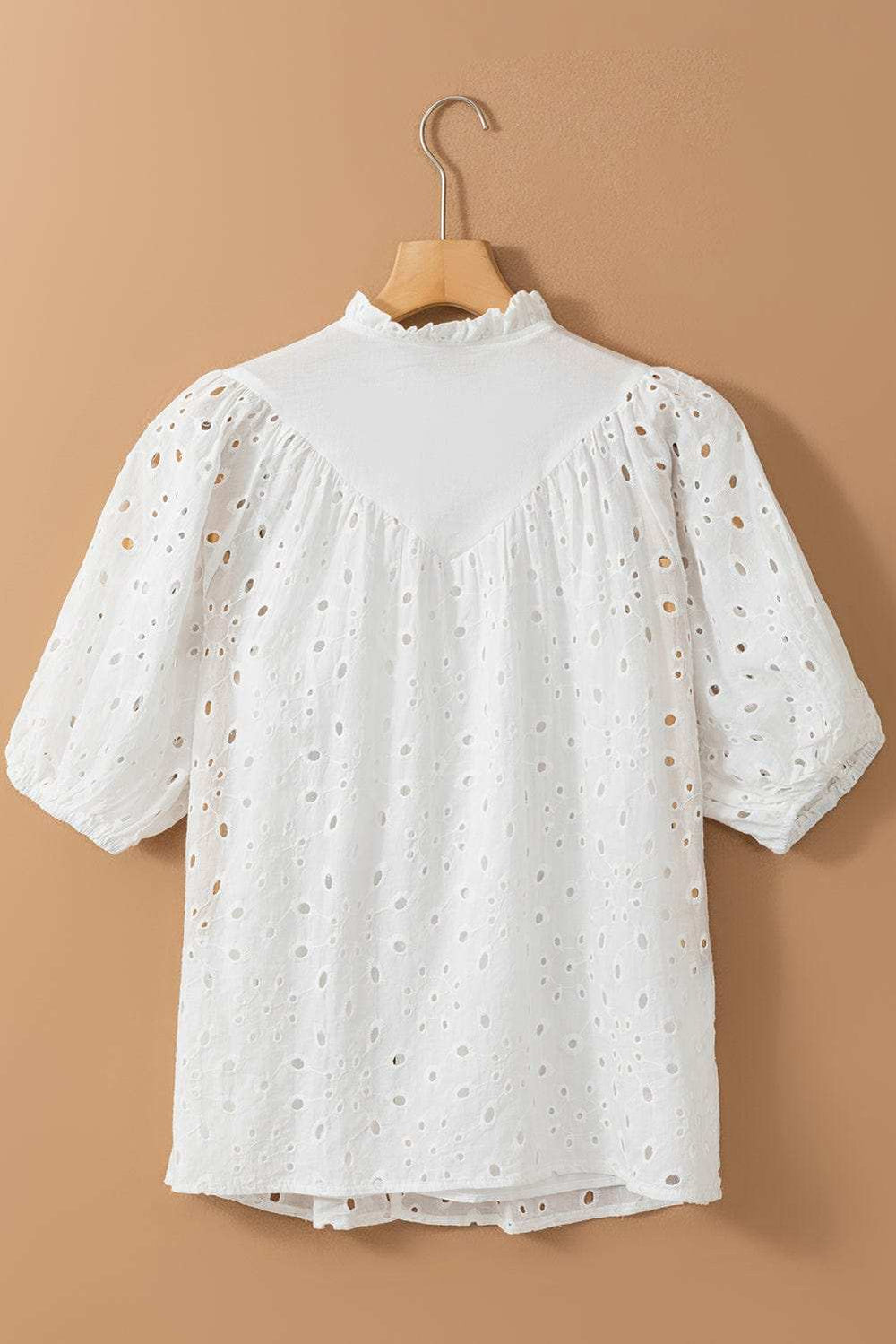 Eyelet Button Up Half Sleeve Blouse - Trendsi - Flyclothing LLC