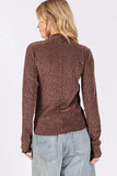 SAGE + FIG Glitter Mock Neck Lettuce Hem Long Sleeve Top - Trendsi - Flyclothing LLC