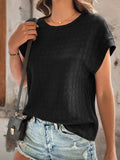 Textured Round Neck Short Sleeve Top - Trendsi - Flyclothing LLC