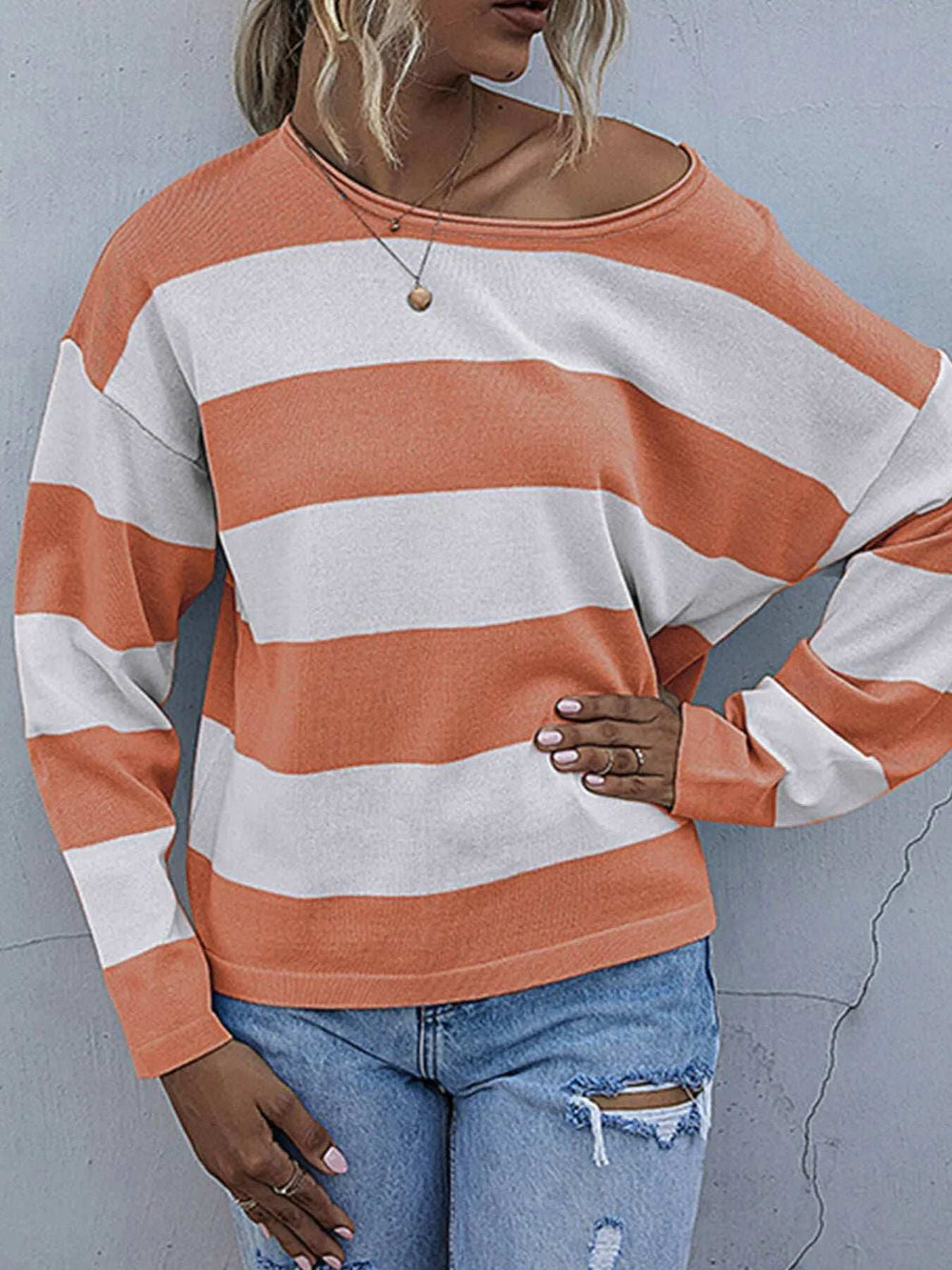 Striped Casual Long Sleeve Knit Top - Trendsi - Flyclothing LLC