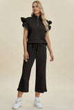 Double Take Full Size Texture Ruffle Short Sleeve Top and Wide Leg Pants Set - Trendsi - Flyclothing LLC