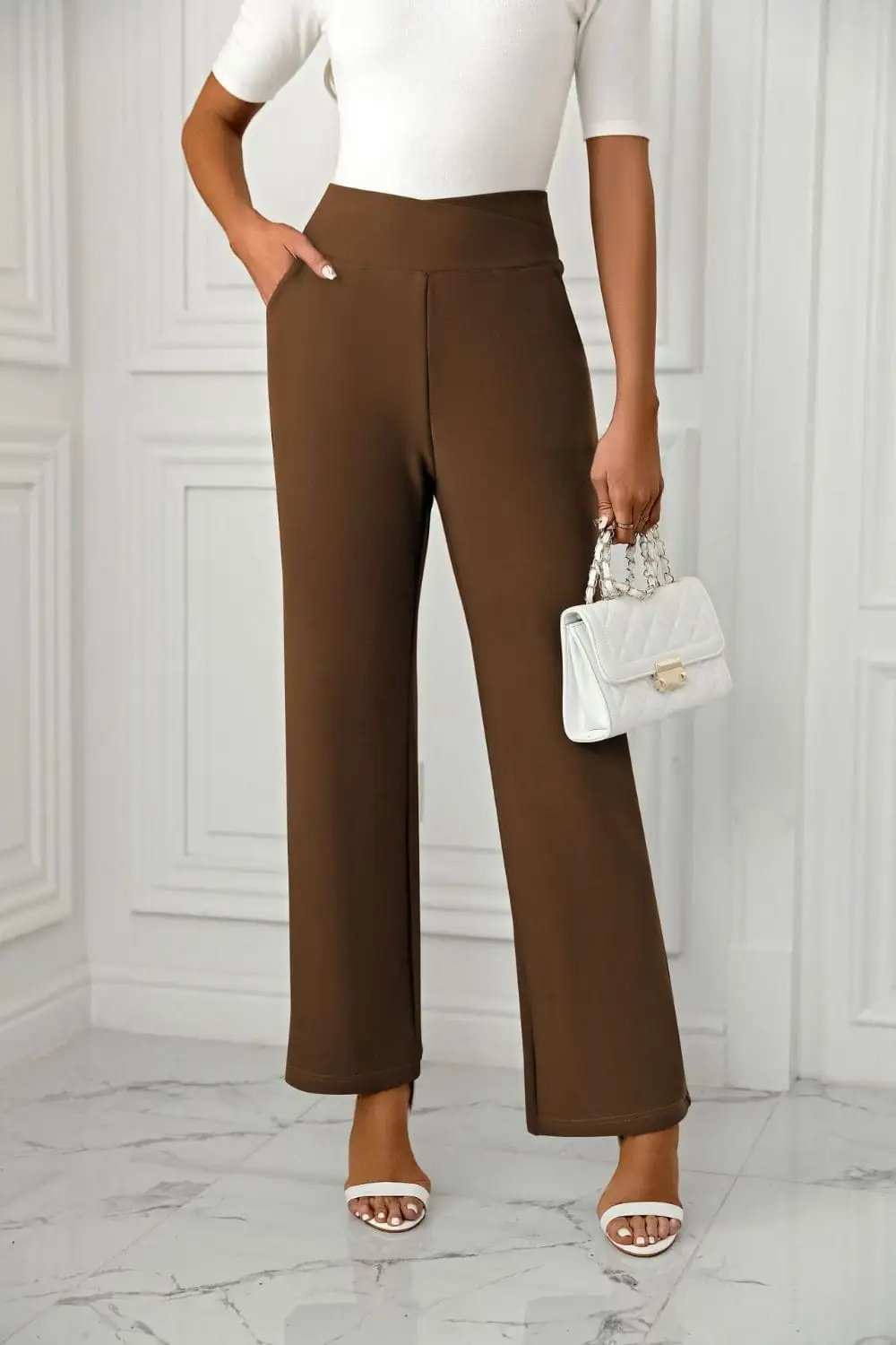 High Waist Straight Leg Pants - Trendsi - Flyclothing LLC