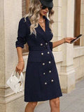 Double-Breasted Lapel Collar Long Sleeve Dress - Trendsi - Flyclothing LLC
