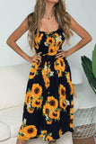 Smocked Sunflower Printed Sleeveless Cami Dress - Trendsi - Flyclothing LLC