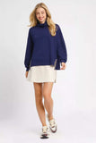 Umgee Turtle Neck Dolman Sleeve Side Slit Sweater with Contrast Detail - Trendsi - Flyclothing LLC