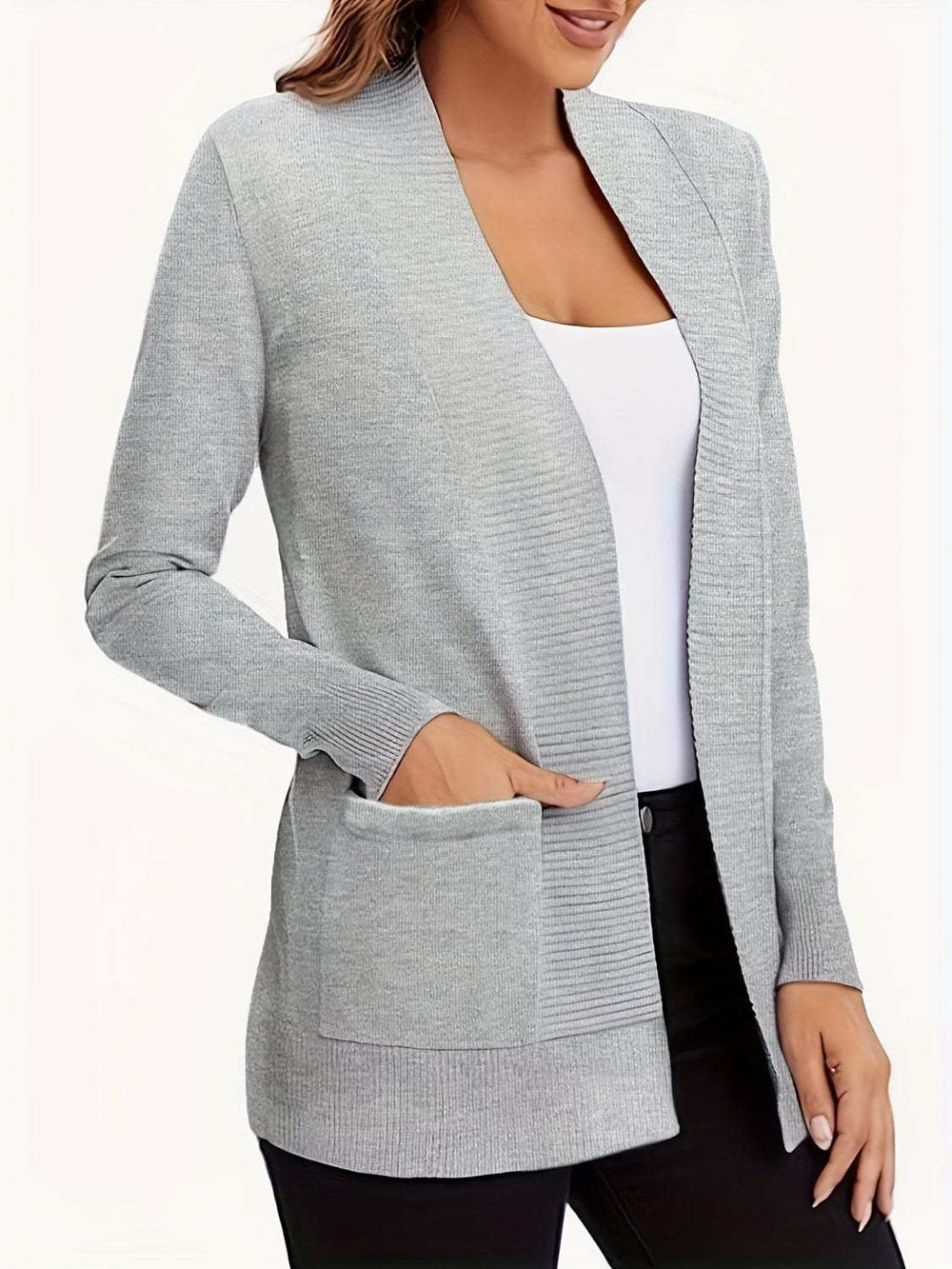 Open Front Long Sleeve Sweater Cardigan - Trendsi - Flyclothing LLC