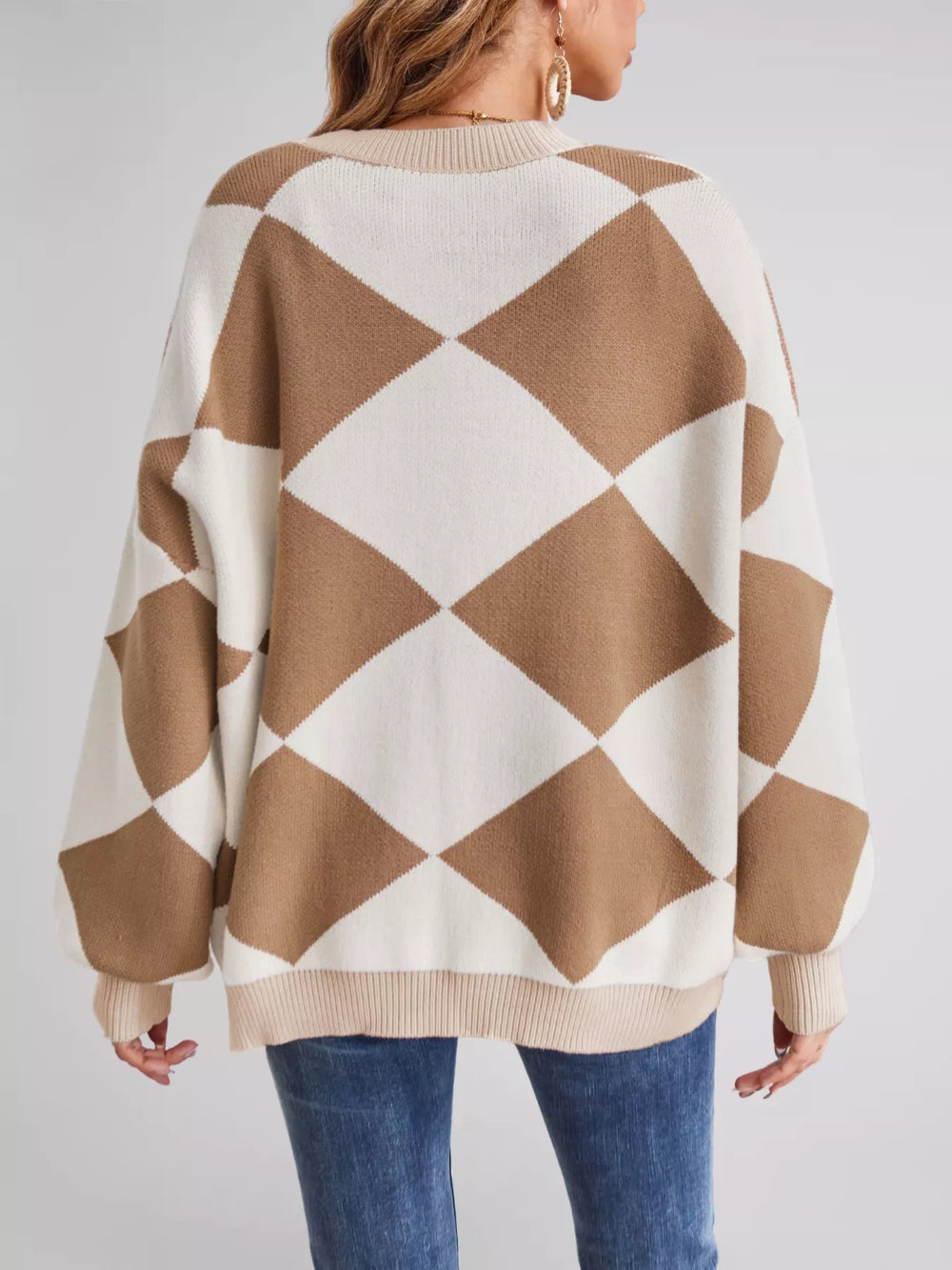 Diamond Pattern Button-Up Knit Cardigan - Trendsi - Flyclothing LLC