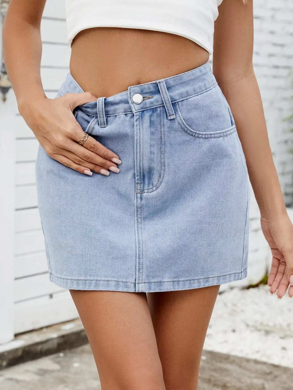 Solid Mini Denim Skirt - Trendsi - Flyclothing LLC