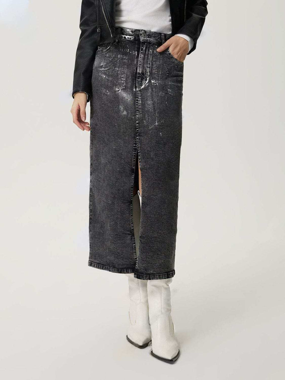 Slit Midi Denim Skirt with Pockets - Trendsi - Flyclothing LLC