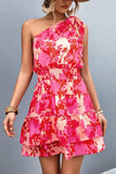 Tied Smocked Printed Single Shoulder Dress - Trendsi - Flyclothing LLC