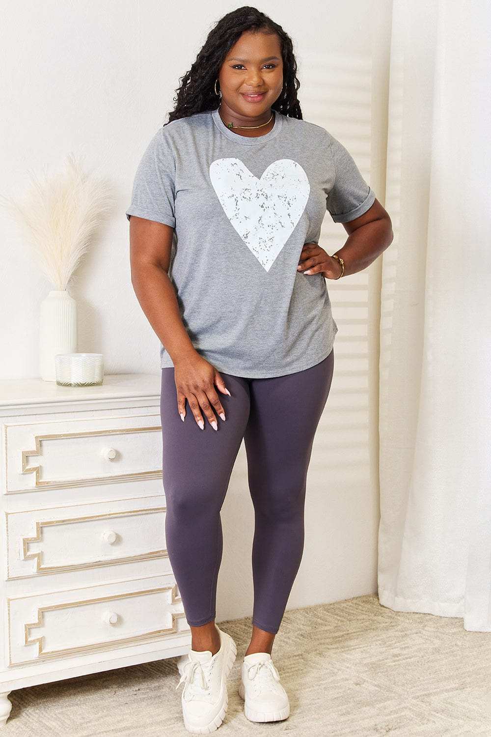 Simply Love Heart Graphic Cuffed Short Sleeve T-Shirt - Trendsi - Flyclothing LLC