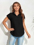 Swiss Dot Button Up Cap Sleeve Shirt - Trendsi - Flyclothing LLC