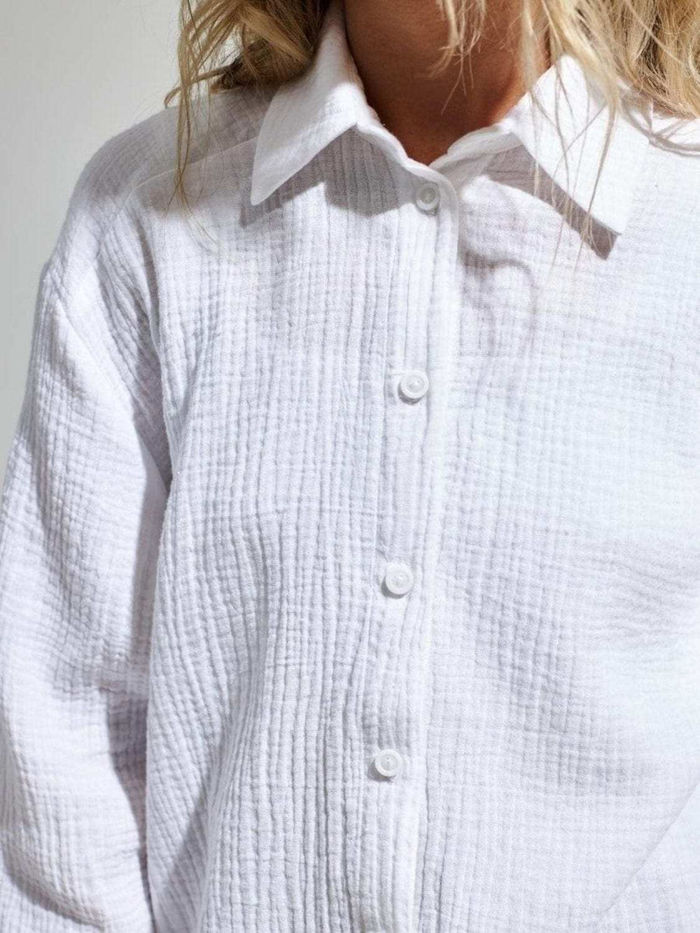 Textured Collared Neck Long Sleeve Shirt - Trendsi - Flyclothing LLC