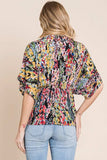 BOMBOM Printed Surplice Peplum Blouse - Trendsi - Flyclothing LLC