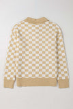 Checkered Collared Neck Long Sleeve Sweater - Trendsi - Flyclothing LLC