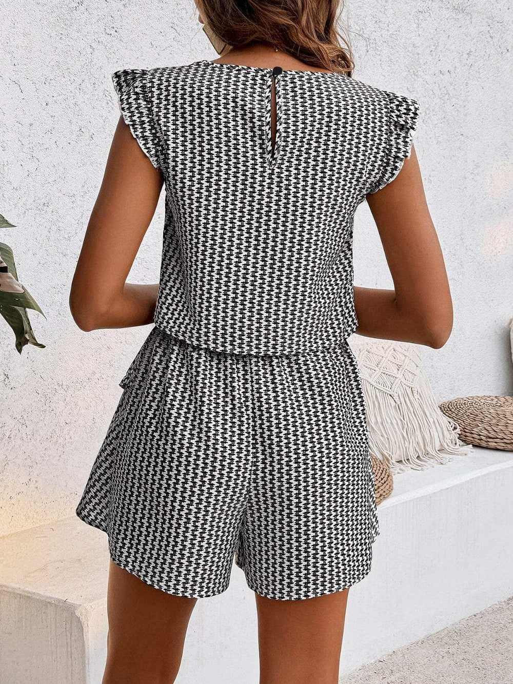 Printed Round Neck Top and Layered Shorts Set - Trendsi - Flyclothing LLC
