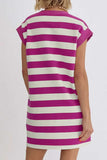Stripe Cap Sleeve Pocketed Shift Tee Dress - Trendsi - Flyclothing LLC