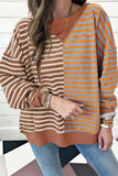 Contrast Stripes Round Neck Long Sleeve Sweatshirt - Trendsi - Flyclothing LLC