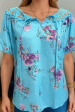 Full Size Printed Tie Neck Short Sleeve Blouse - Trendsi - Flyclothing LLC