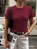 Round Neck Short Sleeve Sweater - Trendsi - Flyclothing LLC