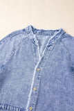 Raw Hem Button Down Long Sleeve Denim Dress - Trendsi - Flyclothing LLC