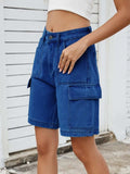High Waist Denim Shorts with Cargo Pockets - Trendsi - Flyclothing LLC