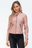 Snobbish Faux Leather Zip Up Drawstring Hooded Jacket - Trendsi - Flyclothing LLC
