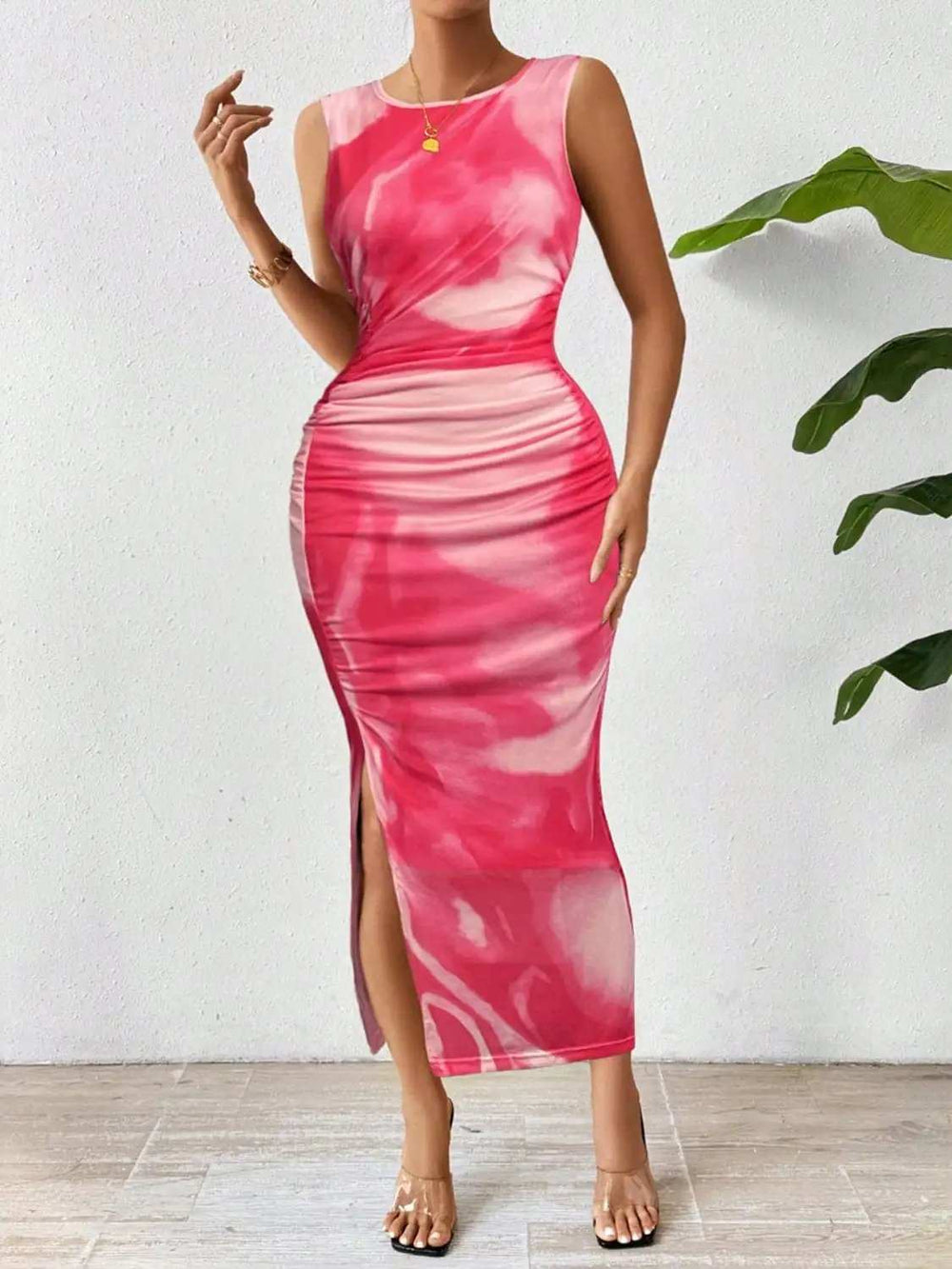 Slit Round Neck Midi Tank Dress - Trendsi - Flyclothing LLC