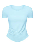 Notched Short Sleeve Active T-Shirt - Trendsi - Flyclothing LLC