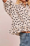 BiBi Polka Dot Printed Peplum Top with Front Button - Trendsi - Flyclothing LLC