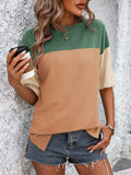 Color Block Round Neck Half Sleeve T-Shirt - Trendsi - Flyclothing LLC