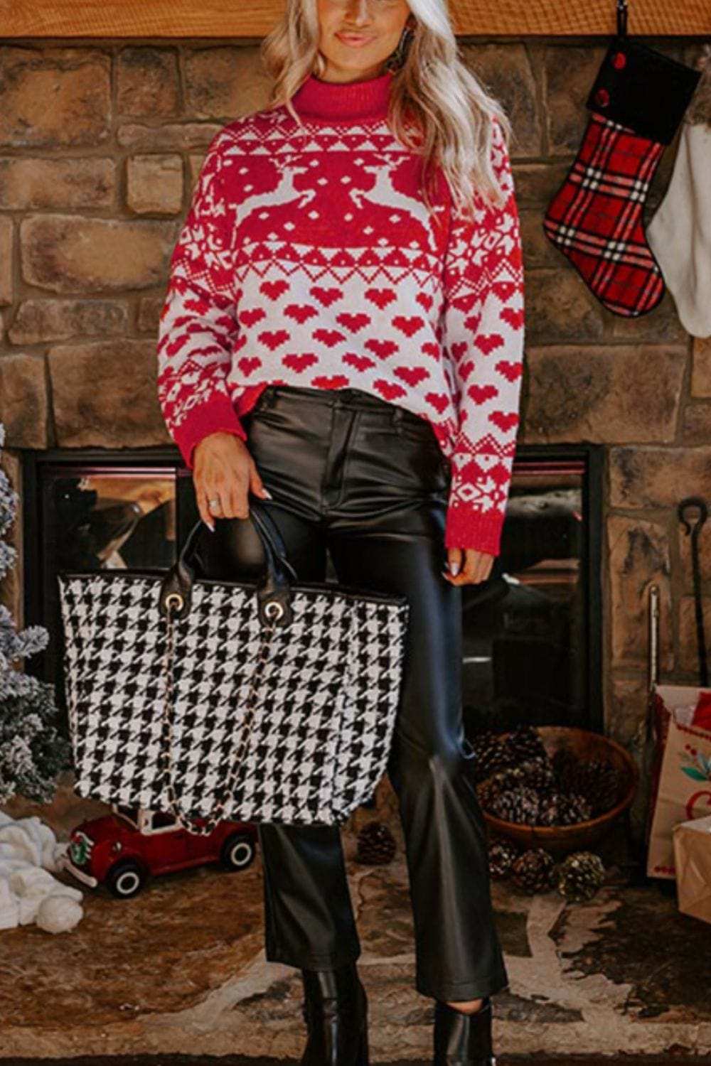 Christmas Element Turtleneck Long Sleeve Sweater - Trendsi - Flyclothing LLC
