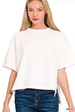 Zenana Full Size Double Knit Side Slits Hi Low Short Sleeve Top Plus Size - Trendsi - Flyclothing LLC