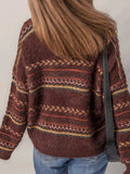 Ethnic Pattern Mohair Knitted Drop Shoulder Sweater - Trendsi - Flyclothing LLC