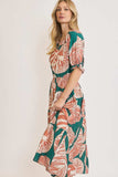 Umgee Full Size Printed Notched Puff Sleeve Midi Dress Plus Size - Trendsi - Flyclothing LLC