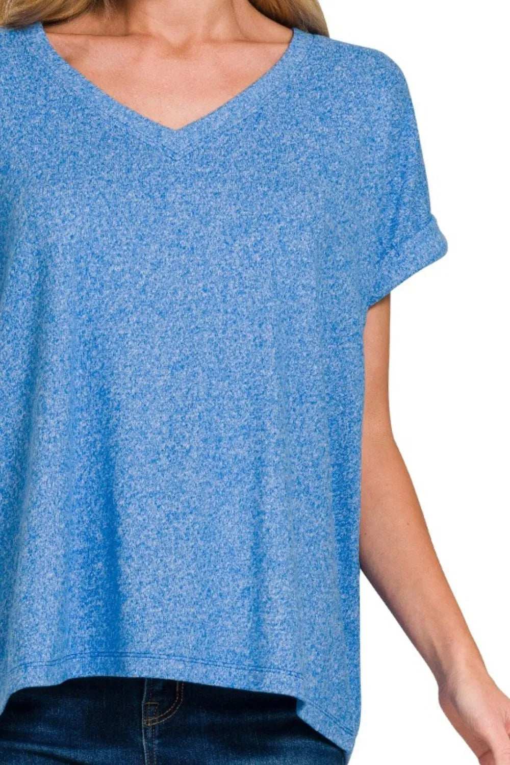Zenana Soft Melange Hacci V-neck Tee - Trendsi - Flyclothing LLC