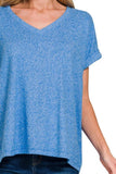Zenana Soft Melange Hacci V-neck Tee - Trendsi - Flyclothing LLC
