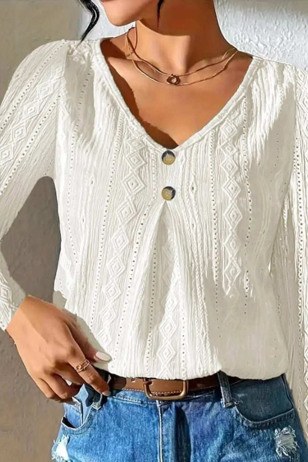 V-Neck Long Sleeve Blouse - Trendsi - Flyclothing LLC