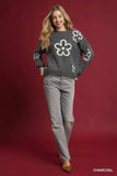 Umgee Round Neck Sweater with Floral Accents - Trendsi - Flyclothing LLC