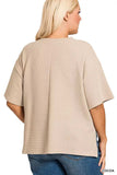 Zenana Full Size Double Knit Side Slits Hi Low Short Sleeve Top Plus Size - Trendsi - Flyclothing LLC