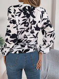 Printed V-Neck Long Sleeve Blouse - Trendsi - Flyclothing LLC