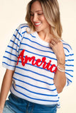 Haptics Letter Embroidery Striped Knit Top - Trendsi - Flyclothing LLC