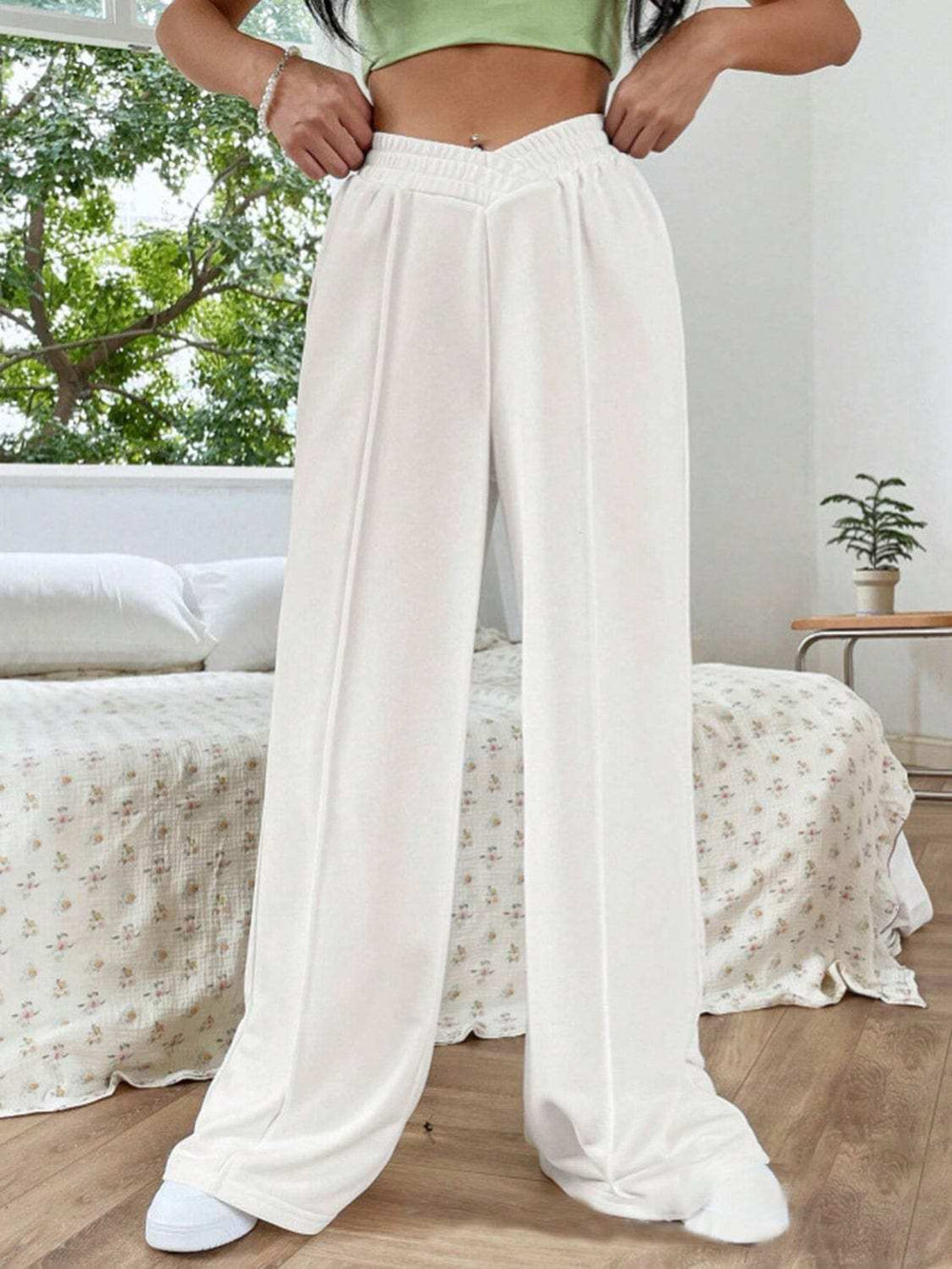 Elastic Waist Wide Leg Pants - Trendsi - Flyclothing LLC